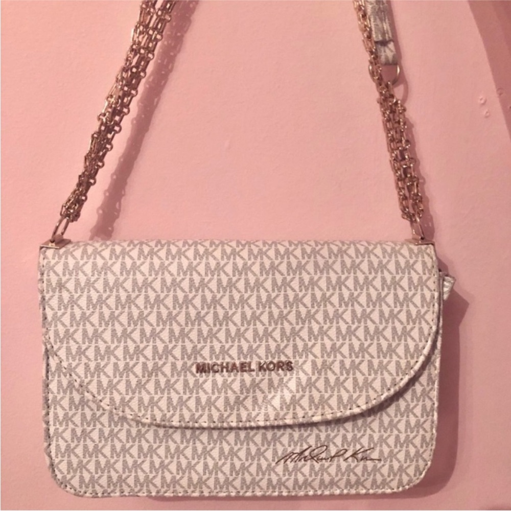 Michael Kors Signature Cream and Tan Crossbody Bag